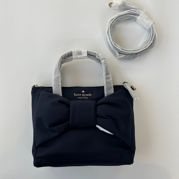 NWT Kate Spade New York Watson Lane Signature Bow Handbag Rich Navy Nylon Tote B - Picture 3 of 10